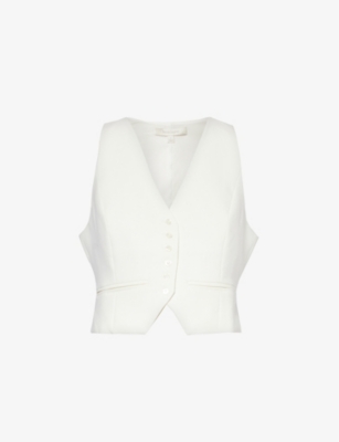 Shop Favorite Daughter Women's Ivory V-neck Sleeveless Stretch-woven Blend Waistcoat