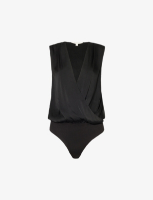 Shop Favorite Daughter Women's Black The Date Plunge-neck Satin Bodysuit