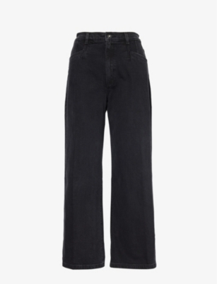Shop Favorite Daughter Womens Boulder Jordie Faded-wash High-rise Flared-leg Stretch-denim Jeans In Black