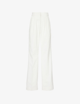 Shop Favorite Daughter Womens Geneva The Favorite Straight-leg Mid-rise Cotton-twill Trousers In White