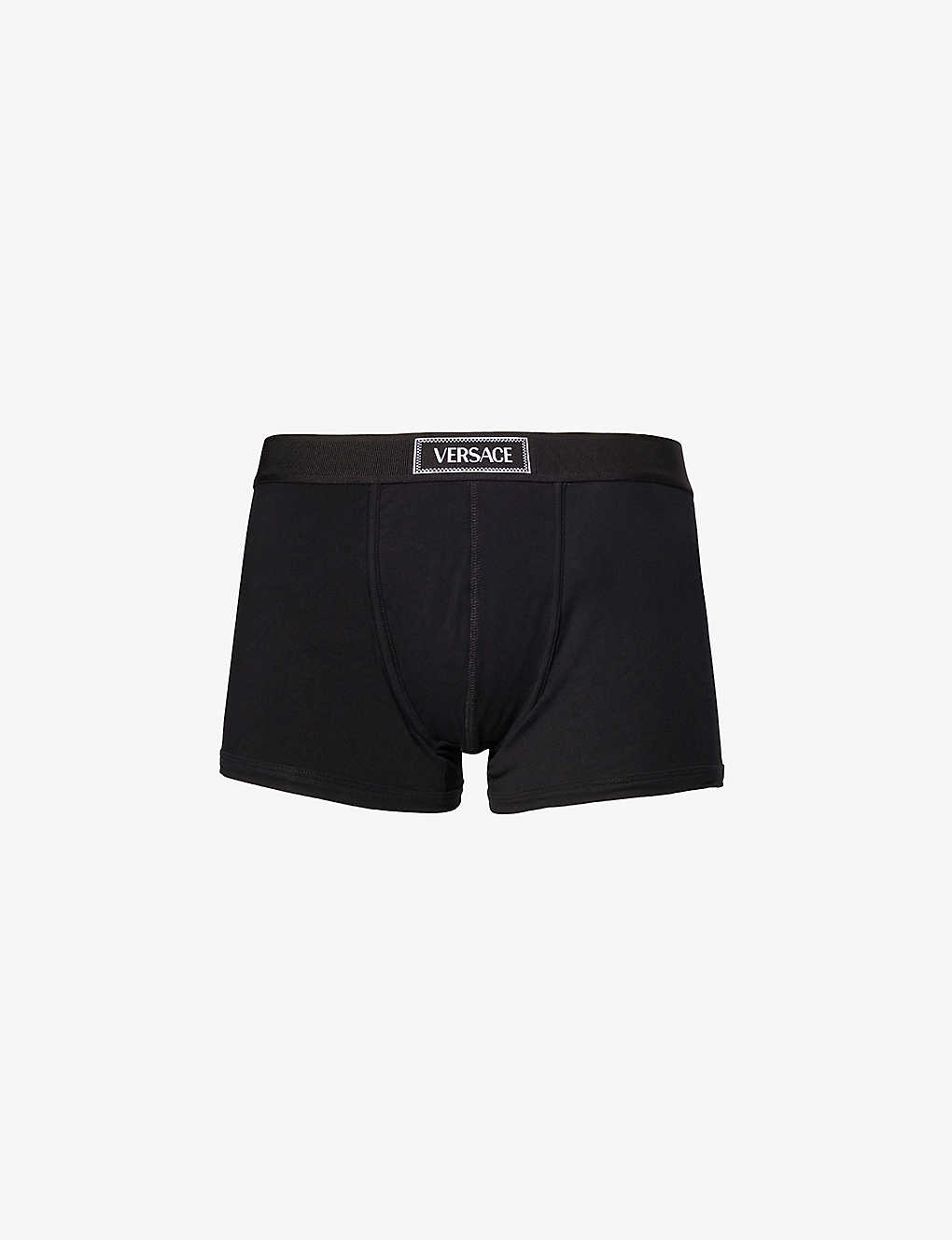 Shop Versace Men's Black Logo-waistband Stretch-cotton Trunks