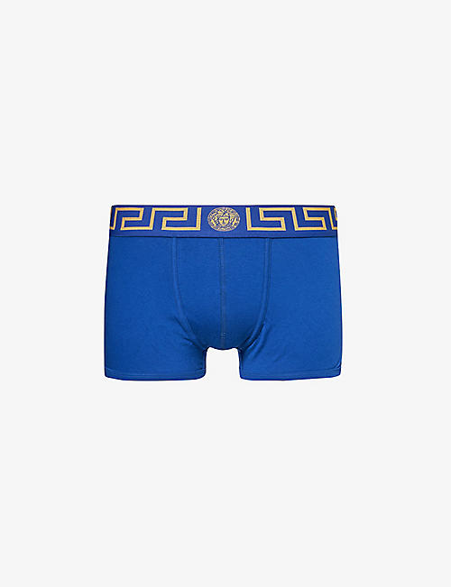 VERSACE: Brand-pattern low-rise stretch-cotton trunks