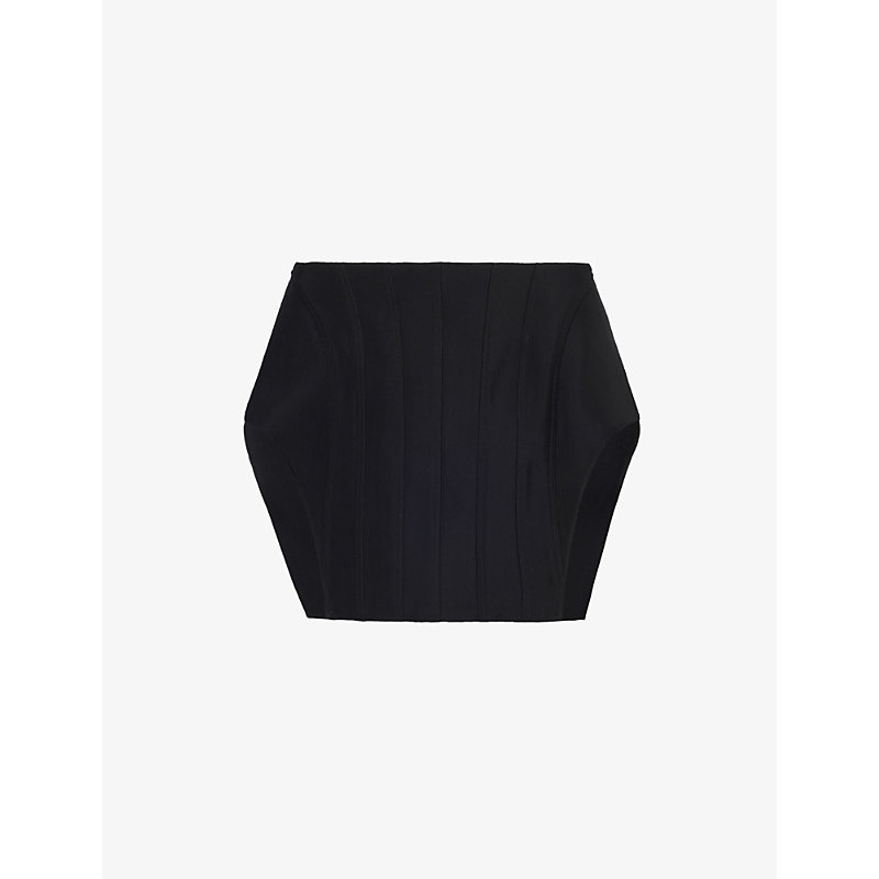 Shop Mugler Open-sides Darted Woven Blend Mini Skirt In Black