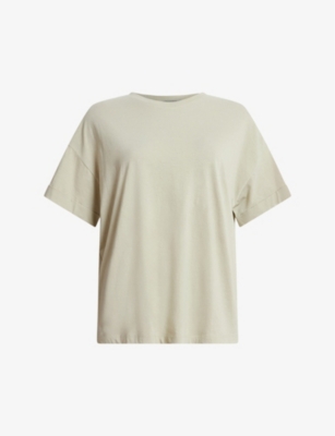 Shop Allsaints Women's Muted Green Briar Relaxed-fit Organic-cotton T-shirt