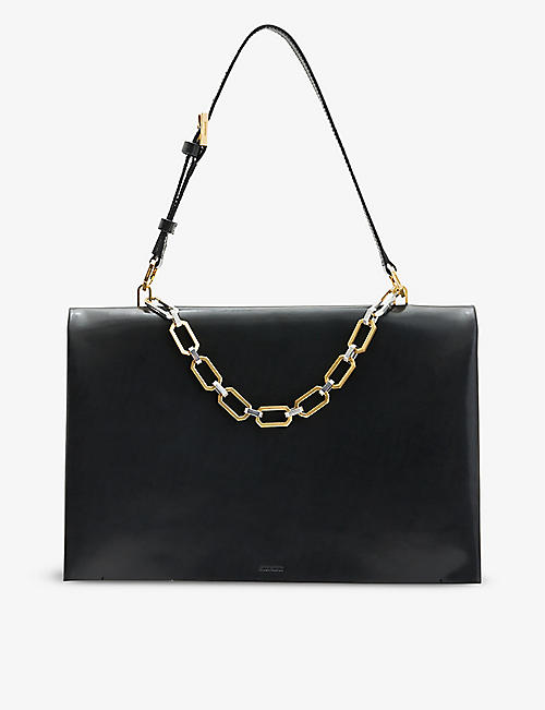ALLSAINTS: Luca logo-debossed chain-strap leather shoulder bag