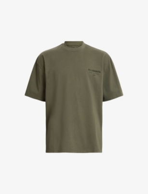 Shop Allsaints Mens Fleur Green Xander Graphic-print Relaxed-fit Organic-cotton T-shirt