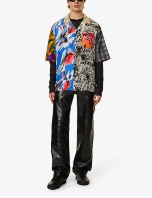 Shop Marine Serre Regen Graphic-print Relaxed-fit Upcycled Silk Shirt In Multi-coloured