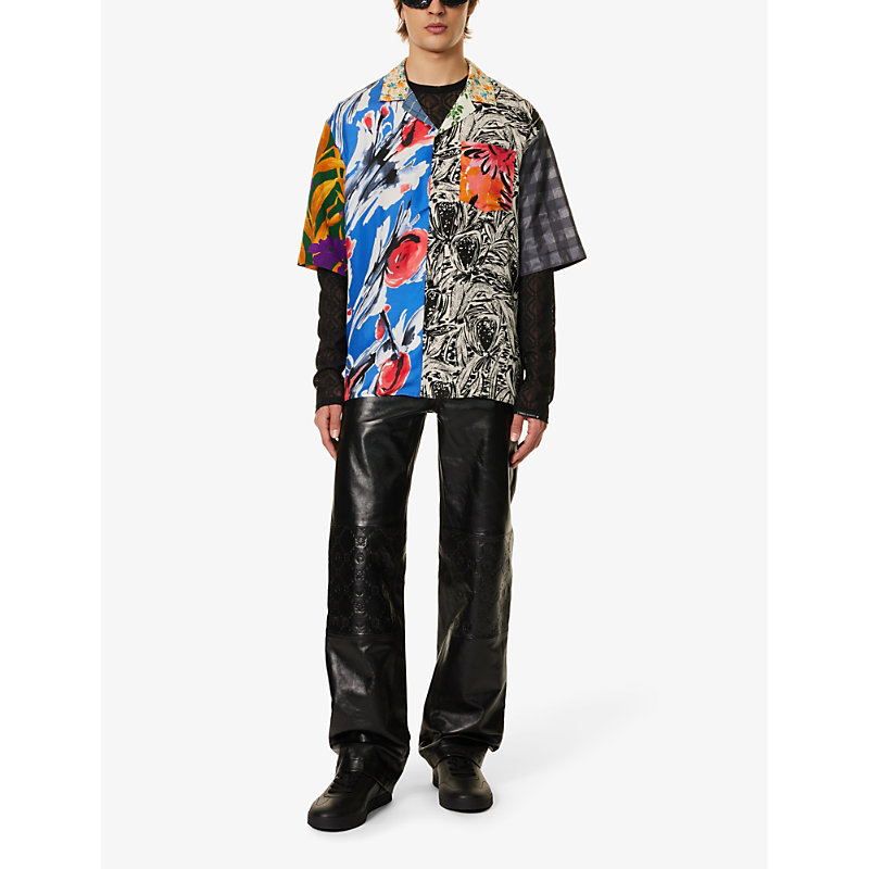 Shop Marine Serre Men's Multicolor Regen Graphic-print Relaxed-fit Upcycled Silk Shirt In Multi-coloured