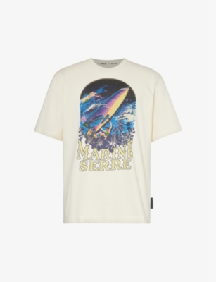 Marine Serre Mens Pristine Graphic-print Ribbed-trim Cotton-jersey T-shirt In Pristine