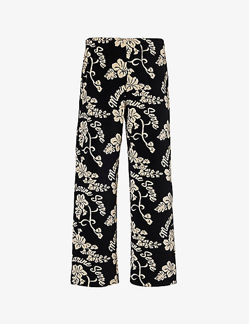 MARINE SERRE: Floral-print drawstring-waistband relaxed-fit wide-leg towelling jogging bottoms