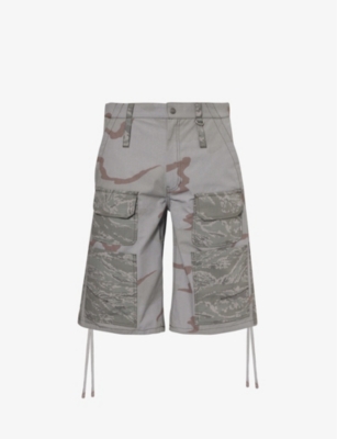 Marine Serre Mens Dark Grey Regen Camo Canvas Shorts