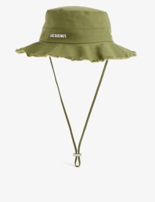 Jacquemus Mens Khaki Le Bob Artichaut Logo-plaque Cotton Bucket Hat