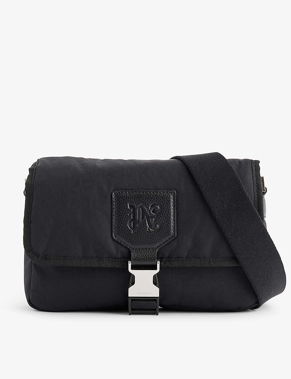 Shop Palm Angels Monogram-patch Woven Cross-body Bag In Black/grey