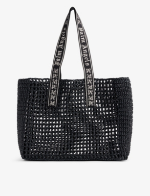 PALM ANGELS: Branded-handles raffia tote bag