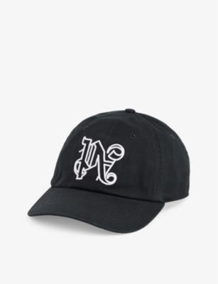 Shop Palm Angels Monogram-embroidered Cotton-twill Cap In Black/white