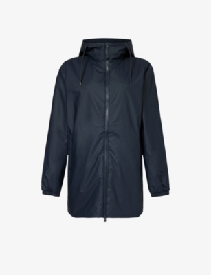 Shop Rains Women's Navy Lohja Funnel-neck Hooded Long Padded Shell Jacket