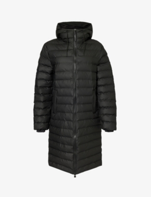 Rains Womens Black Funnel-neck Quilted Shell Jacket
