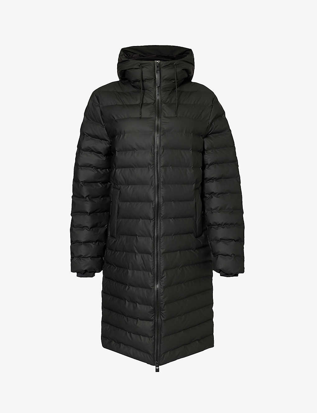 Rains Womens Black Funnel-neck Quilted Shell Jacket