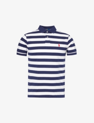 POLO RALPH LAUREN: Logo-embroidered stripe slim-fit cotton-piqué polo shirt