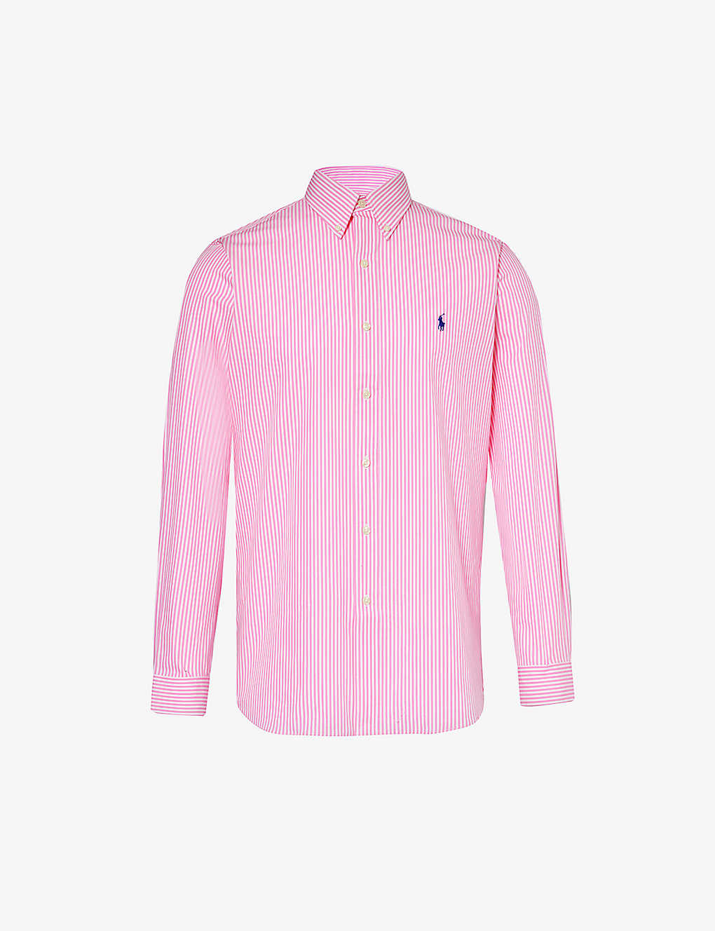 Polo Ralph Lauren Mens Pink White Logo-embroidered Striped Stretch-cotton Shirt