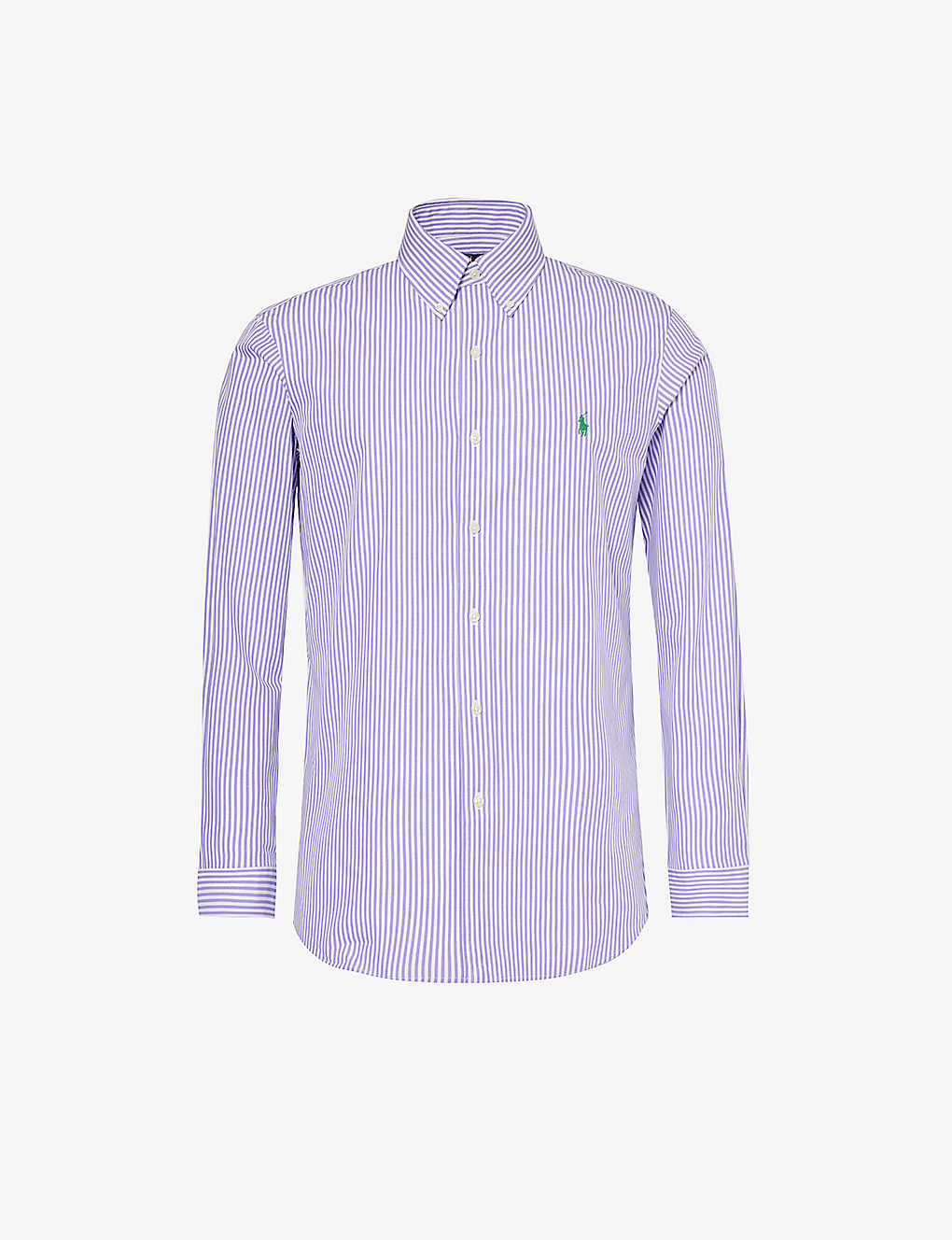 Polo Ralph Lauren Mens Lavender White Logo-embroidered Stripe Stretch-cotton Shirt In Purple