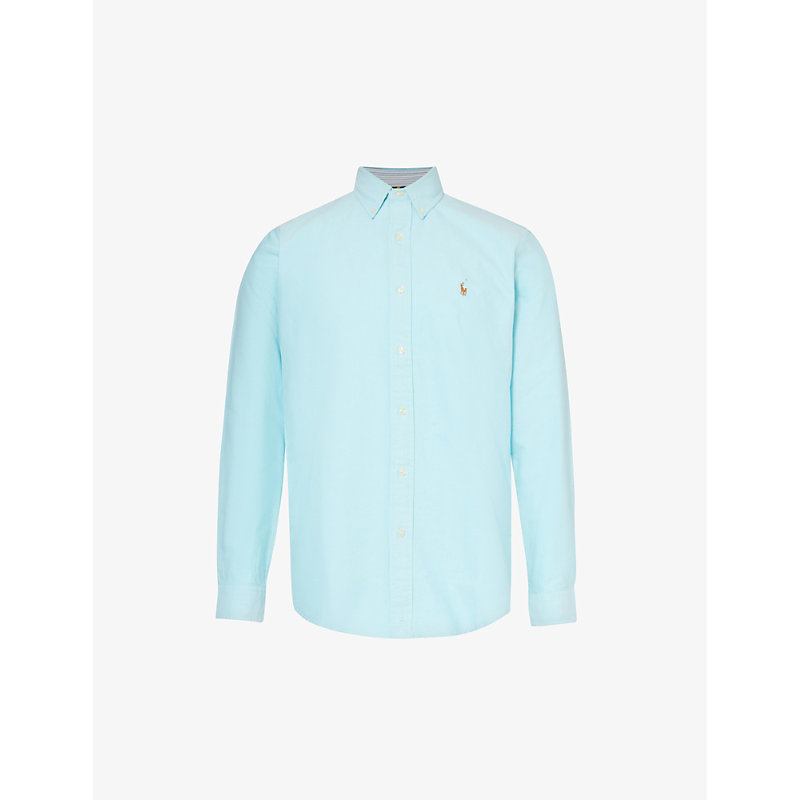 Shop Polo Ralph Lauren Logo-embroidered Custom-fit Cotton-piqué Shirt In Aegean Blue