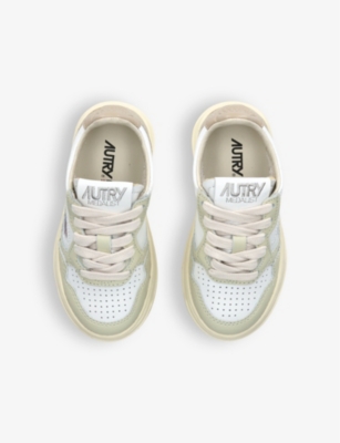 Shop Autry Kids' Medalist Logo-print Leather Low-top Trainers In Cream