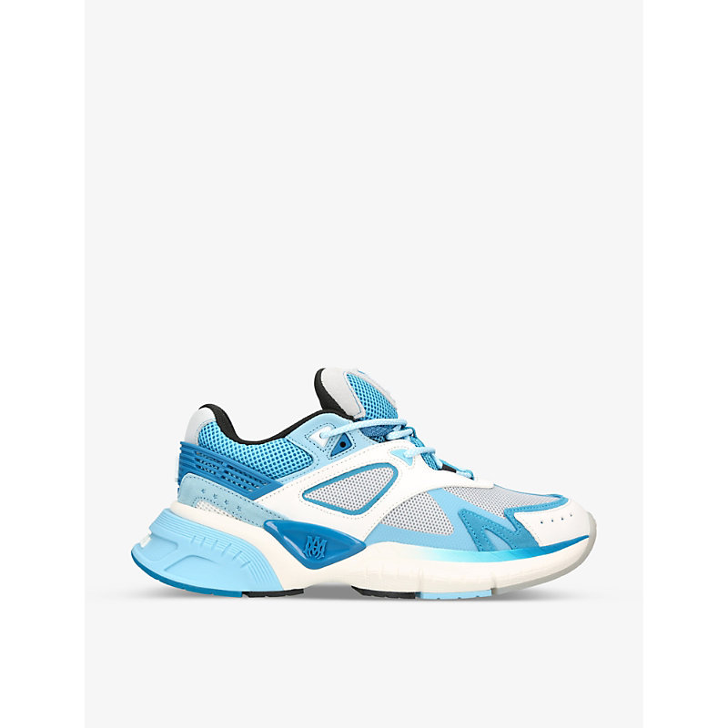 Shop Amiri Men's Pale Blue Ma Runner Chunky-sole Leather And Mesh Low-top Trainers