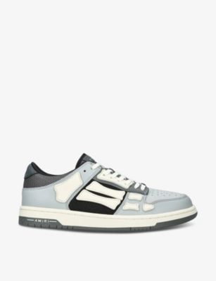 Amiri Mens Grey Mixed Skel Panelled Leather And Mesh Low-top Trainers