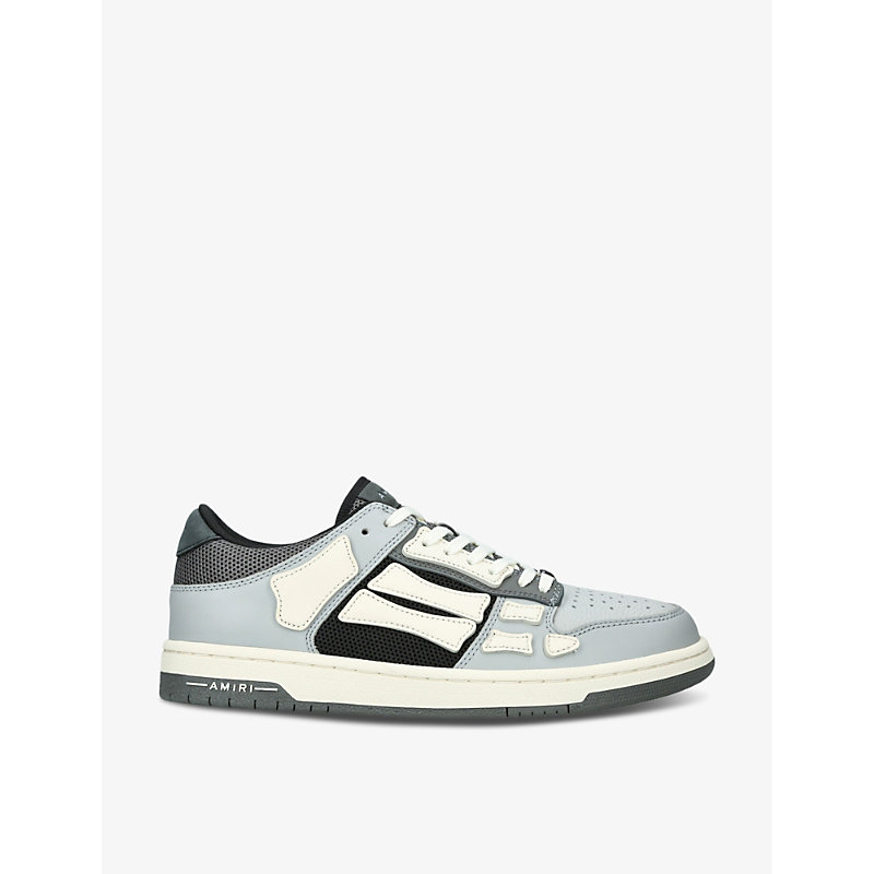 Amiri Mens Grey Mixed Skel Panelled Leather And Mesh Low-top Trainers