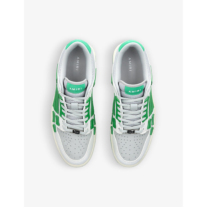 Shop Amiri Men's Green Comb Skel Panelled Leather And Mesh Low-top Trainers