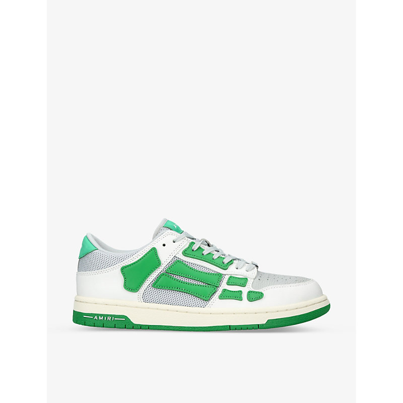 Amiri Skel Panelled Leather And Mesh Low-top Trainers In Green Comb