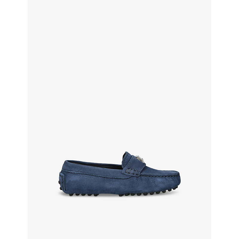 Shop Dolce & Gabbana Brand-plaque Suede Loafers In Blue