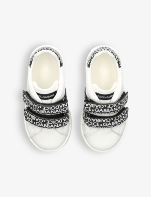 Shop Dolce & Gabbana Boys White/blk Kids Portofino Logo-print Low-top Leather Trainers