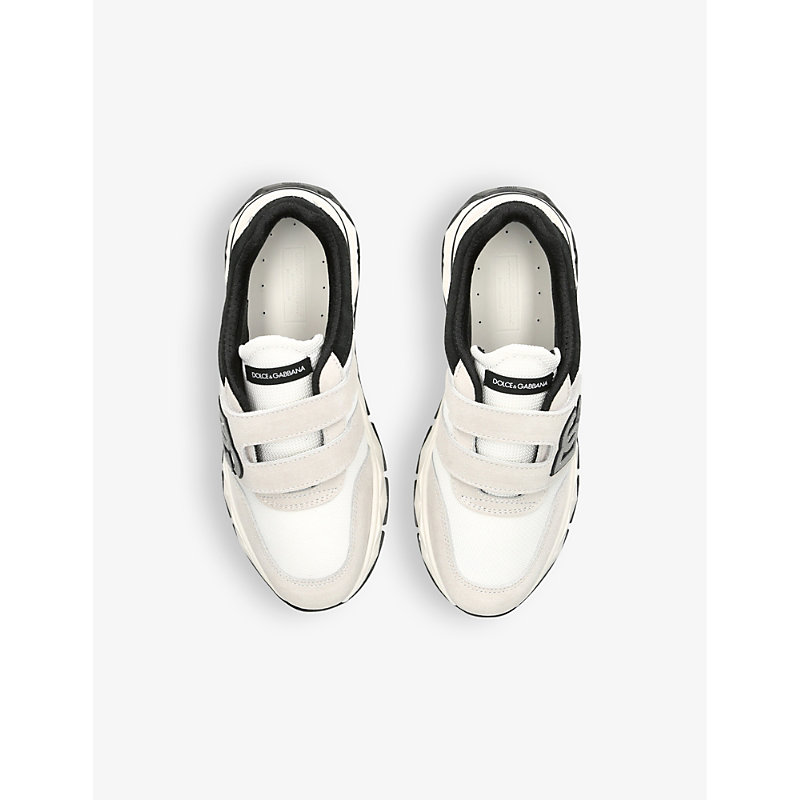 Shop Dolce & Gabbana Boys White Kids Dg-logo Mesh And Faux-suede Low-top Trainers