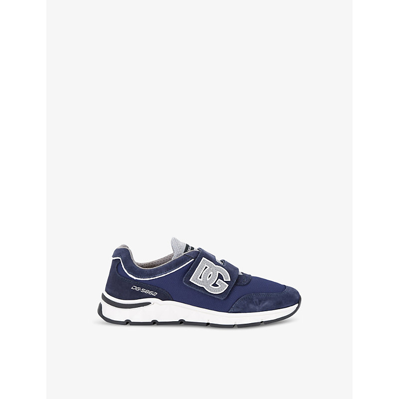 Shop Dolce & Gabbana Kids' Dg-logo Mesh And Faux-suede Low-top Trainers In Blue