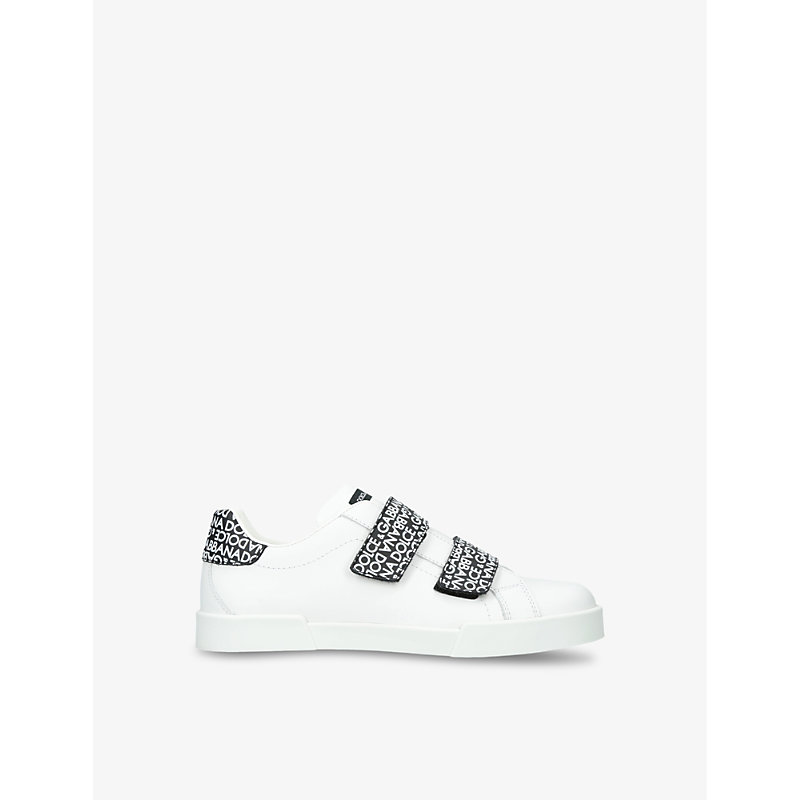 Dolce & Gabbana Kids' Portofino Logo-print Low-top Leather Trainers In White/blk