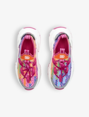Shop Dolce & Gabbana Kids' Airmaster Logo-print Woven Low-top Trainers In Pink Comb