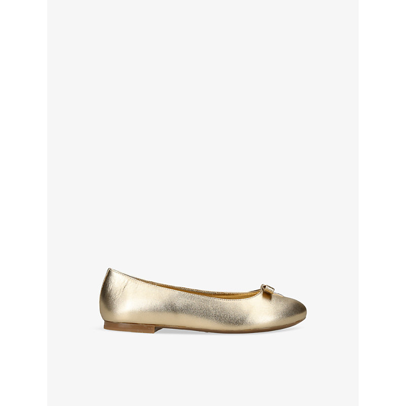 Dolce & Gabbana Kids' Dg-logo Bow-embellished Leather Pumps In Gold