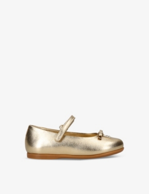 Dolce & Gabbana Kids' Dg-logo Bow-embellished Leather Pumps In Gold