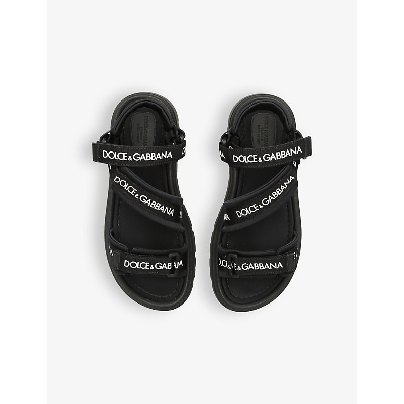 Shop Dolce & Gabbana Boys Black Kids Logo-print Gross-grain Woven Sandals