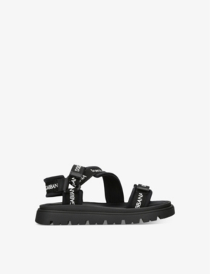 Shop Dolce & Gabbana Boys Black Kids Logo-print Gross-grain Woven Sandals