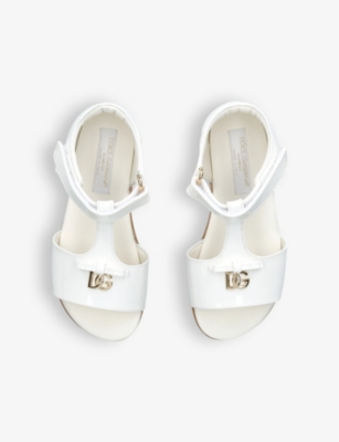 Shop Dolce & Gabbana Girls White Kids Dg-logo Patent-leather Sandals