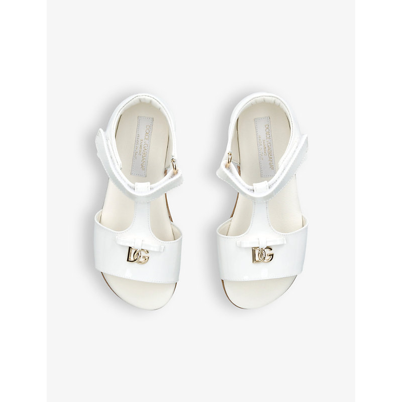 Shop Dolce & Gabbana Girls White Kids Dg-logo Patent-leather Sandals