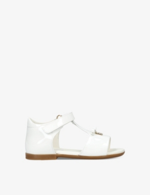 Dolce & Gabbana Kids' Dg-logo Patent-leather Sandals In White