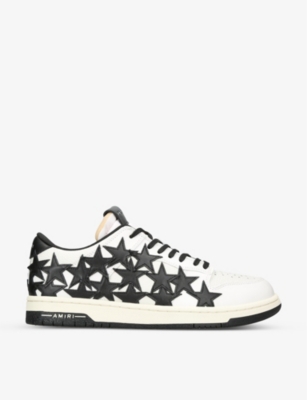 Shop Amiri Mens White/blk Stars Brand-embossed Low-top Leather Trainers