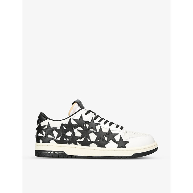 Shop Amiri Mens White/blk Stars Brand-embossed Low-top Leather Trainers
