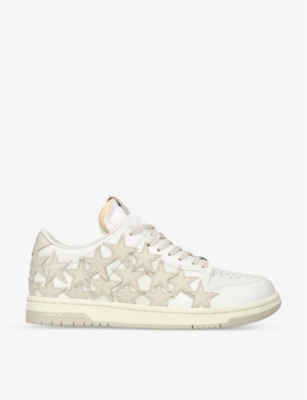 Amiri Stars Leather Low Top Sneakers In White,beige