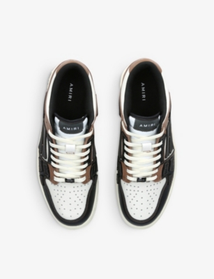 Shop Amiri Skel Panelled Leather Low-top Trainers In Blk/brown