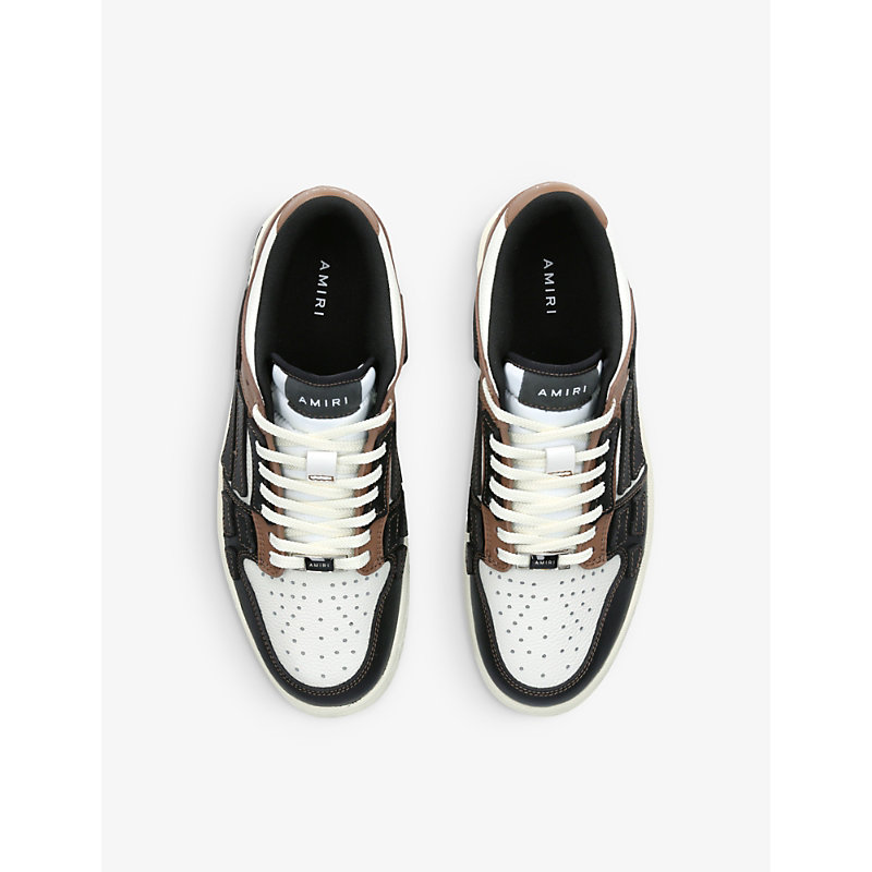 Shop Amiri Skel Panelled Leather Low-top Trainers In Blk/brown